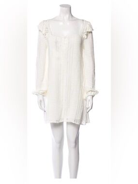 Sezane Women's White Knit Long-Sleeve Shift Dress